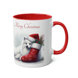 Japanese Spitz Christmas Mug, Two-Tone Coffee Mug, 11oz