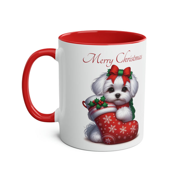 Maltese Pup, Christmas Two-Tone Coffee Mug, 11oz