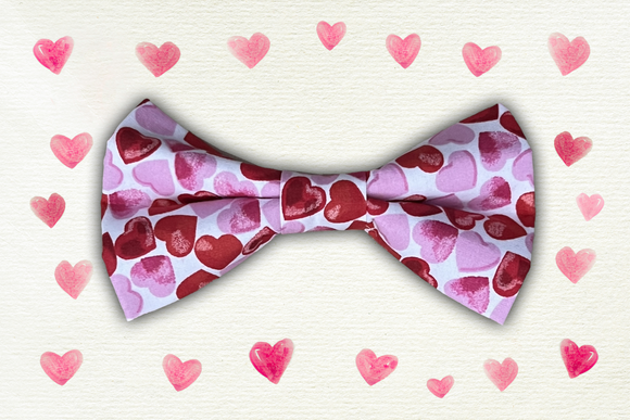 Pet bow tie - Pink Hearts on white