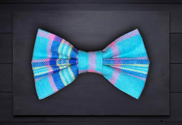 Pet bow tie - Brushed Cotton Pink&Blue Tartan