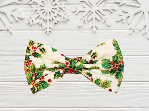 Pet bow tie - Holly (green, gold and cream)