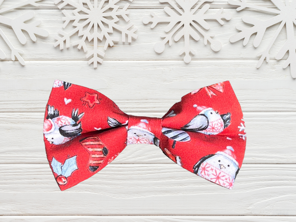 Pet bow tie - Robins (red)