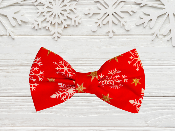 Pet bow tie - Snowflakes (red)